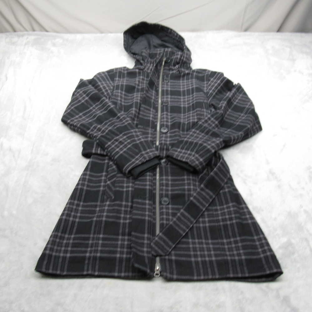 Columbia Jacket Womens XS‎ Black Plaid Omni Heat Belted Heavyweight Trench Coat - Picture 2 of 16